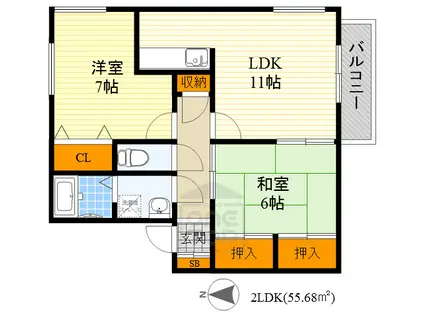 エイトハウス上野台(2LDK/1階)の間取り写真