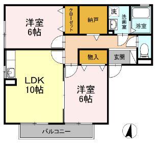 カーサ南山 I(2LDK/2階)の間取り写真