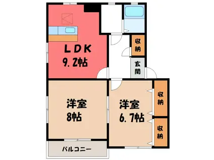 ガイア足門B棟(2LDK/2階)の間取り写真