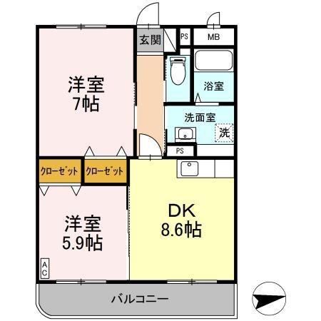 フジパレス皆生(2DK/1階)の間取り写真