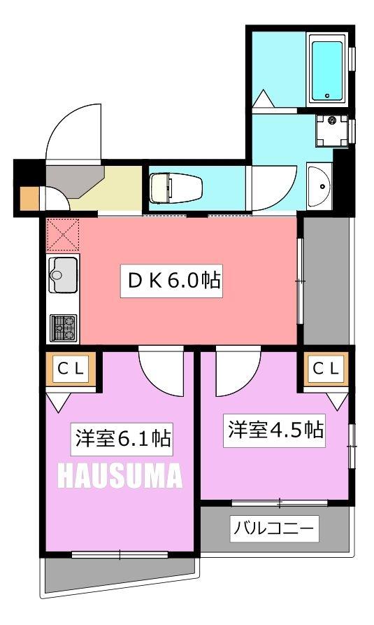 エスポワール西が丘(2DK/2階)の間取り写真