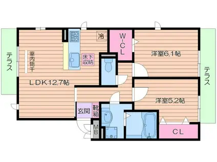 SUNVEIL・K(2LDK/1階)の間取り写真