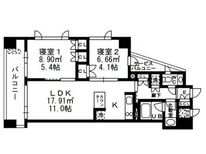 チェスターコート御茶ノ水(2LDK/11階)の間取り写真