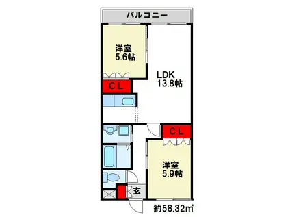 パルティール ヌーヴI(2LDK/2階)の間取り写真
