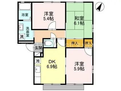 ハイツ常盤(3DK/1階)の間取り写真