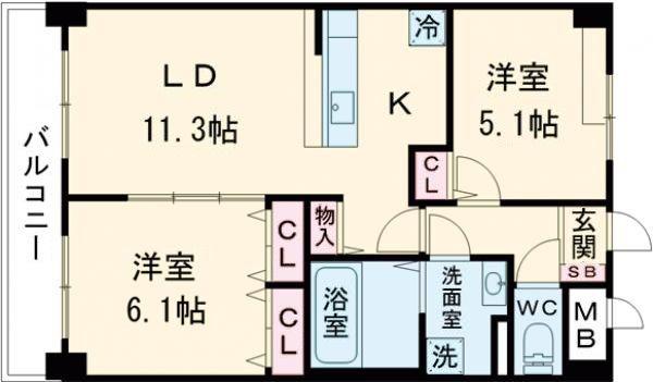ルーカス長崎諫早I(2LDK/2階)の間取り写真