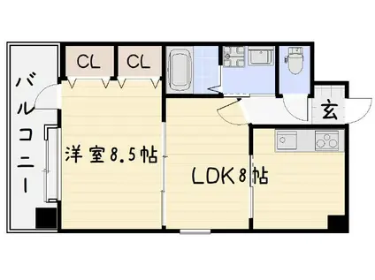 浅野ベイタワー(1LDK/3階)の間取り写真