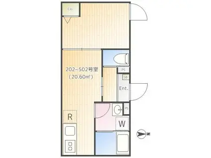 HW.HILLS綾瀬(1DK/2階)の間取り写真