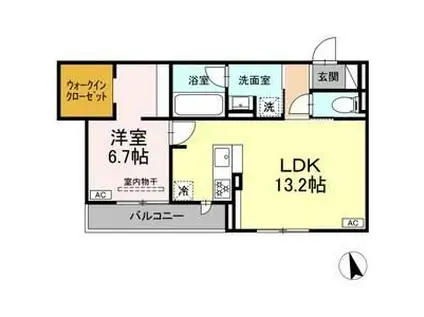 セレスティア長良 ウエスト(1LDK/2階)の間取り写真