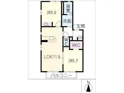 シエル東野(2LDK/2階)の間取り写真