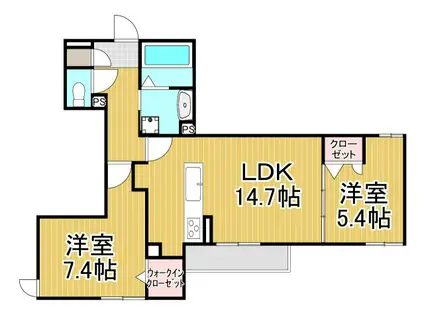 アンバーキューブC(2LDK/2階)の間取り写真