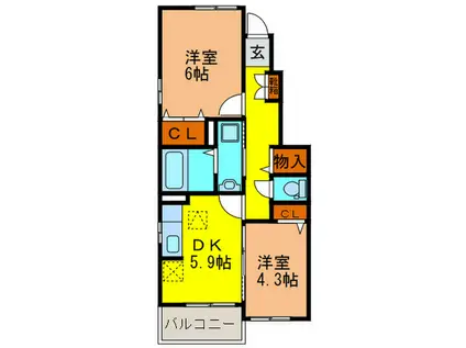 能勢電鉄妙見線 鼓滝駅 徒歩8分 2階建 築12年(2DK/1階)の間取り写真