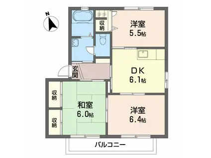 バリュージュM・T A棟(3DK/2階)の間取り写真