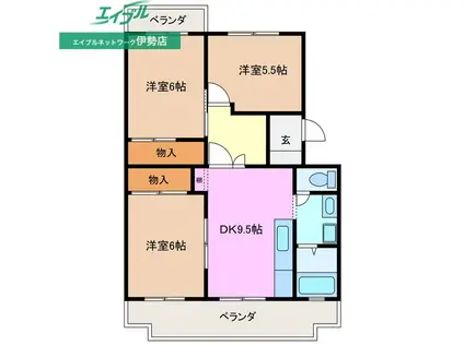 クレール船江山(3DK/3階)の間取り写真