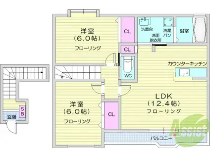 セレーノ・ヴィラ(2LDK/2階)の間取り写真