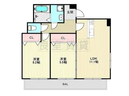 グリーンエミナンス四ッ谷(2LDK/3階)の間取り写真