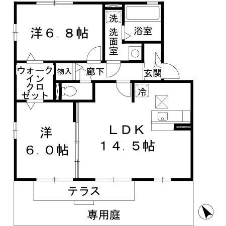 リビングタウン州見台D棟(2LDK/1階)の間取り写真