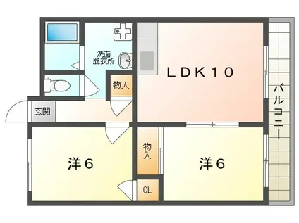 ハイパレス梶(2DK/3階)の間取り写真