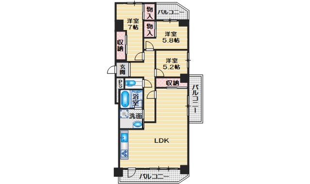 エクセレンス千里山(3LDK/7階)の間取り写真