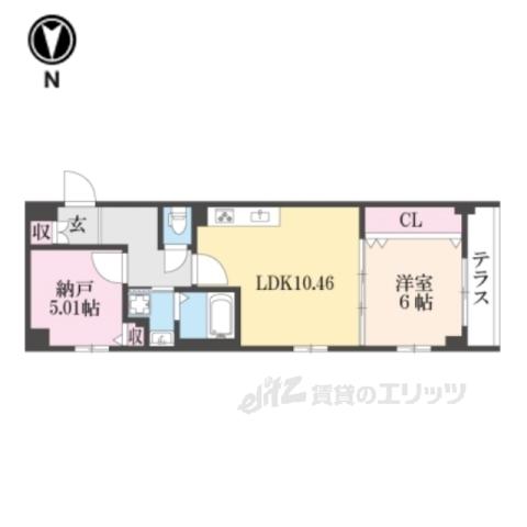 二条城東レジデンス(1LDK/1階)の間取り写真