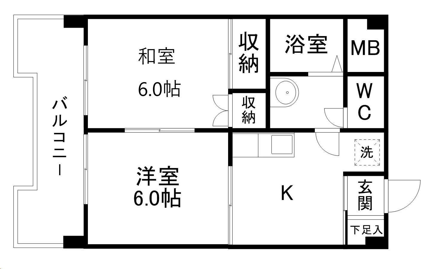 第十三ショーケービル(2DK/4階)の間取り写真