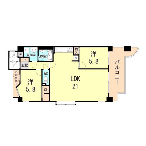プリオーレ苦楽園(2LDK/4階)の間取り写真