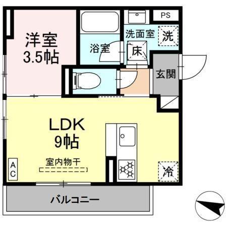 ディアライズ春日町A棟(1LDK/1階)の間取り写真