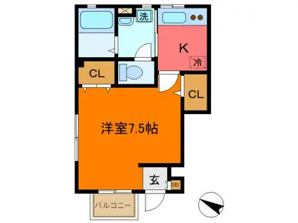 カーサ・ソーレ松原2(1K/1階)の間取り写真