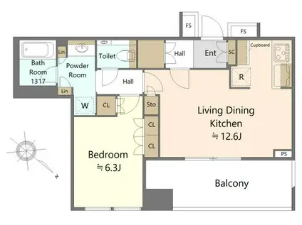 勝どき ザ・タワー(1LDK/4階)の間取り写真