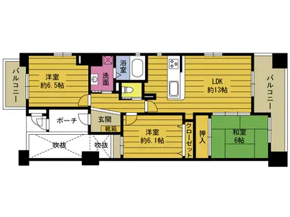 グリーンヒル府内五番街605号(3LDK/6階)の間取り写真