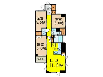 ザ・グランクラッセ日本橋イースト(3LDK/3階)の間取り写真
