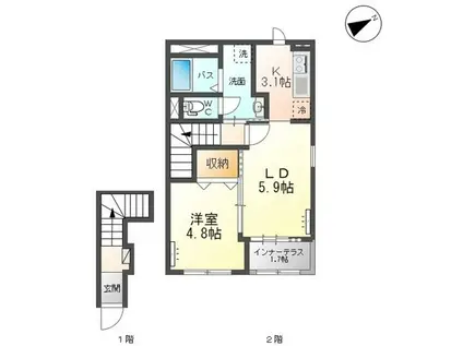 ベルクレール(1LDK/2階)の間取り写真