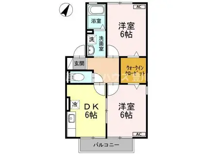 カーサ梨野 A(2DK/2階)の間取り写真