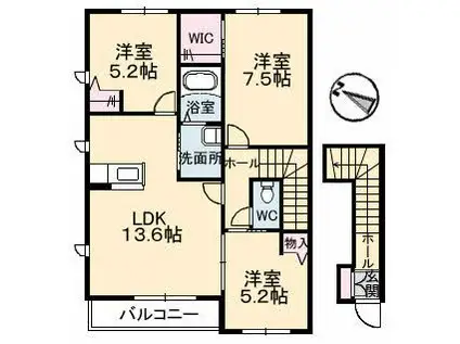 メゾンRYOSENII C棟(3LDK/2階)の間取り写真