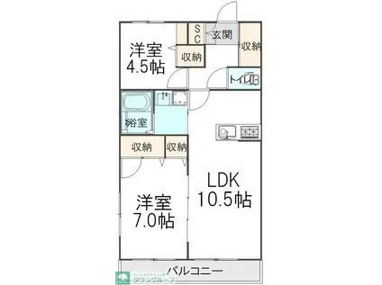 ユネックスパレス(2LDK/2階)の間取り写真