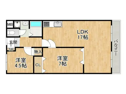 ロイヤルコート(2LDK/4階)の間取り写真
