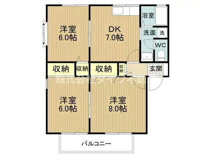 メゾン・ヴィクトワール A棟(3DK/2階)の間取り写真