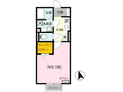 ソレアードI(1K/1階)の間取り写真