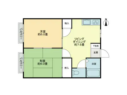 フォブール円座(2DK/1階)の間取り写真