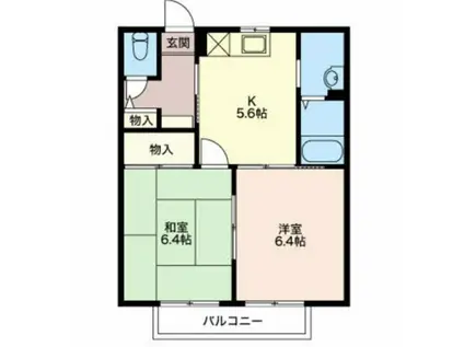 ベルドミール(2K/2階)の間取り写真