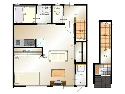 D-BOX田島 C棟(ワンルーム/2階)の間取り写真