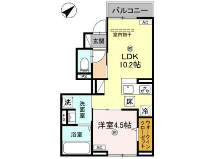 インフィニティ北ノ丁(1LDK/1階)の間取り写真