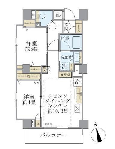 ディアスタ早稲田諏訪通(2LDK/5階)の間取り写真