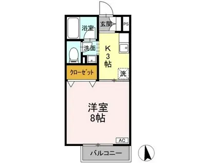 グランフォルム西田代(1K/2階)の間取り写真