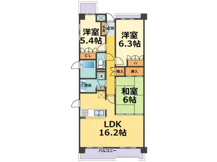 ハイツ甲四公園(3LDK/1階)の間取り写真