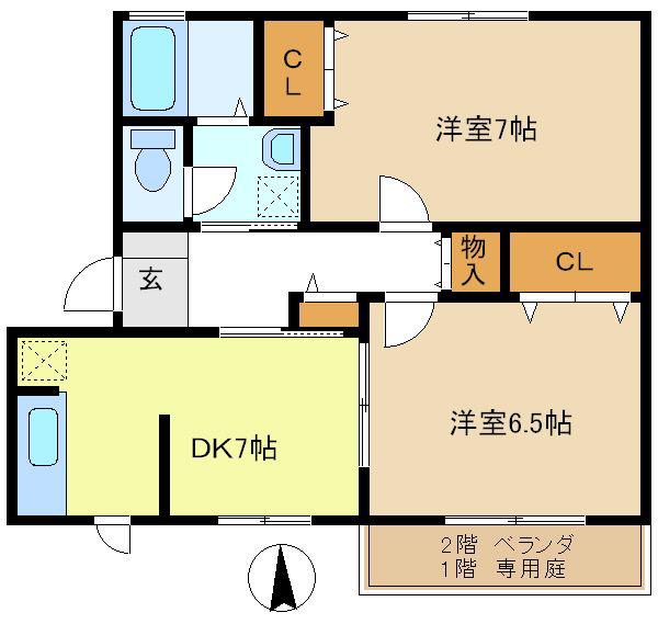 シャーメゾン千間台C(2DK/1階)の間取り写真