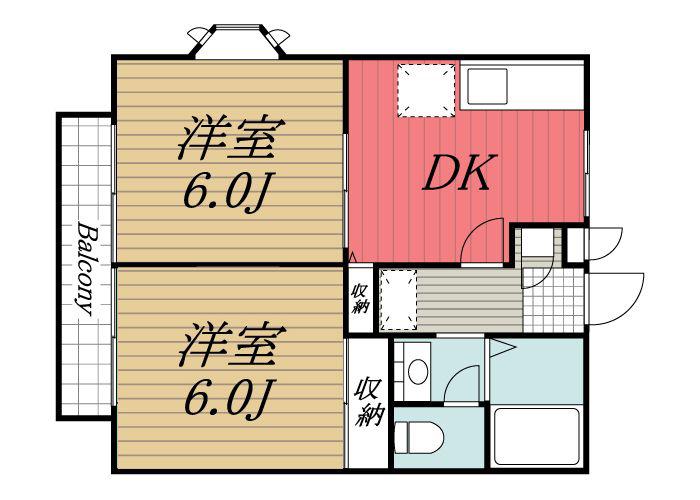 TAKAOハイツ(2DK/2階)の間取り写真