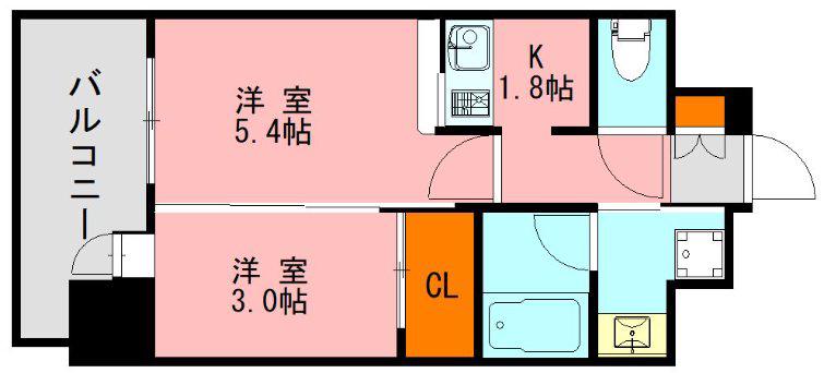 エンクレスト博多駅前ART(2K/3階)の間取り写真