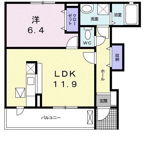 パイン荒田(1LDK/1階)の間取り写真
