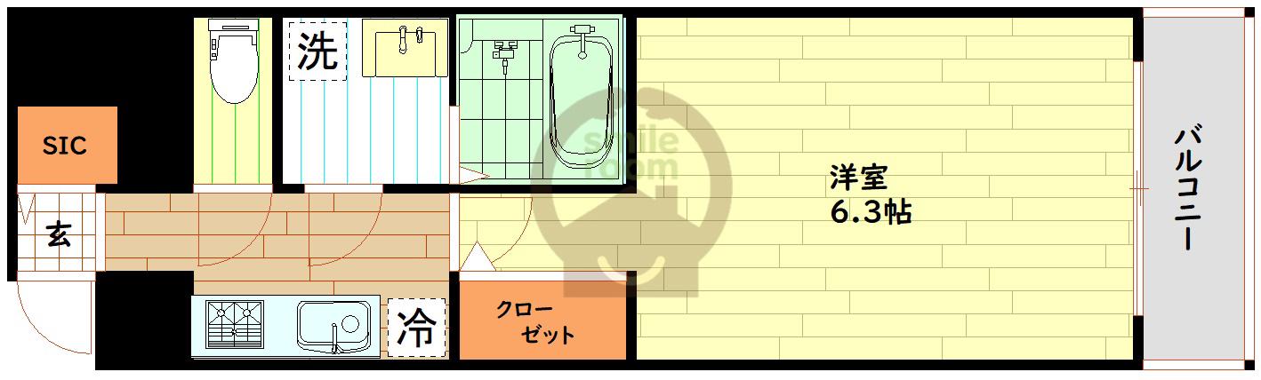 S-RESIDENCE福島玉川TRES(1K/13階)の間取り写真